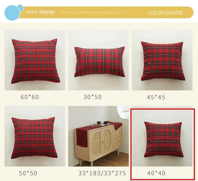 Red and Green Checkered Polyester Cotton Pillowcase